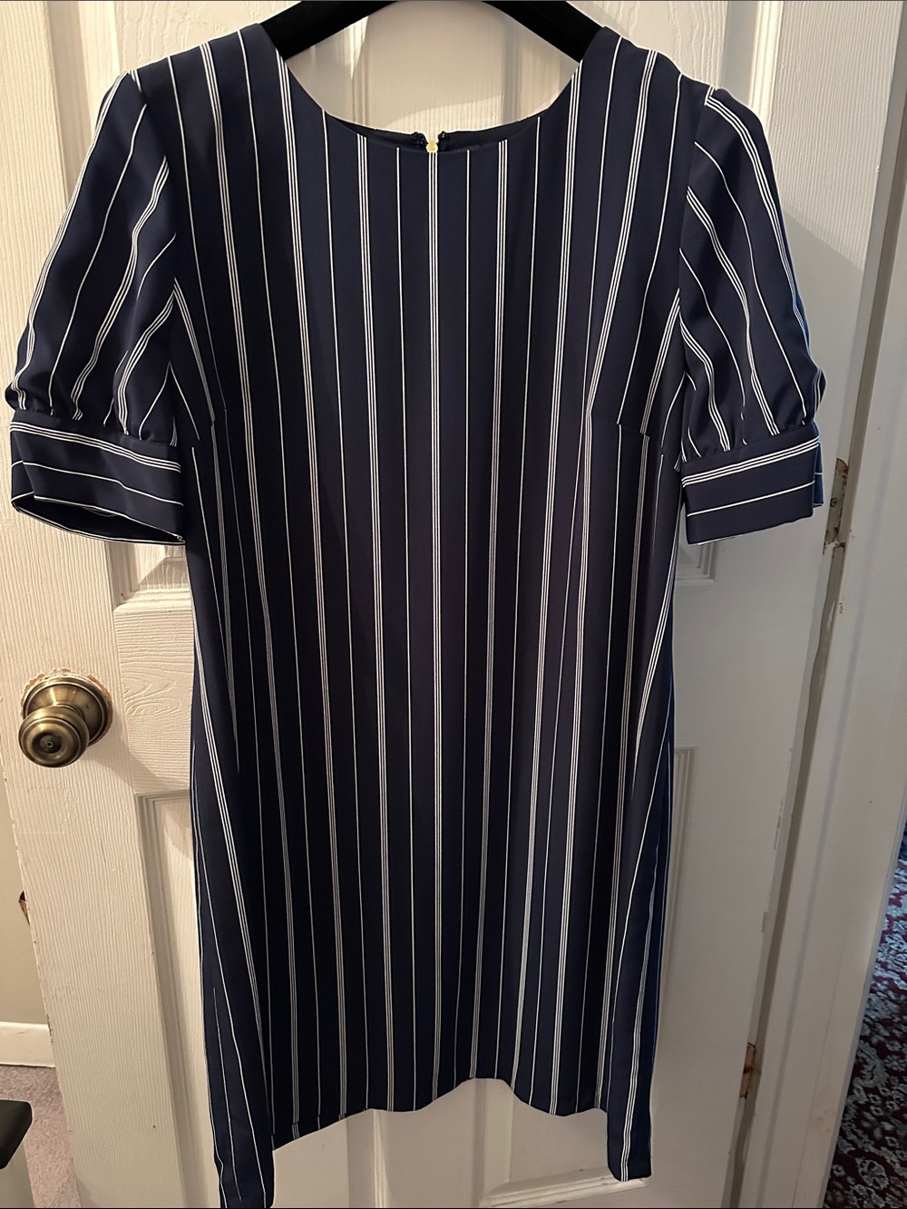 Karl Lagerfeld Navy and White Vertical Stripe Midi Dress